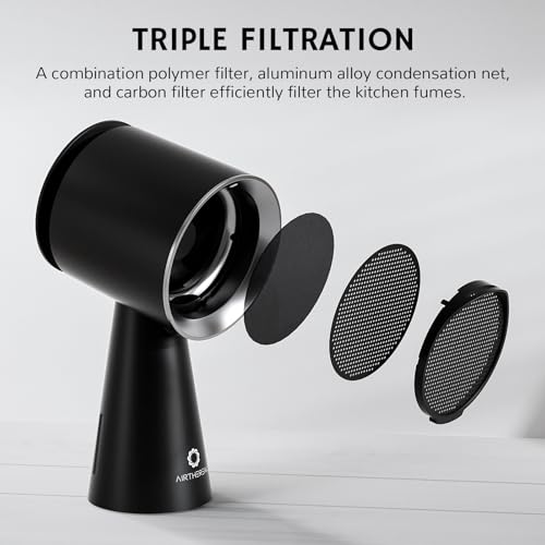 Image of AIRTHEREAL Portable Range Hood with Rechargeable Battery, 3-Speed Suction Desktop Exhaust Fan, Tabletop Smoke Extractor for Indoor BBQ, Hibachi, RV, Apartment, and Dorm, RH180B Black