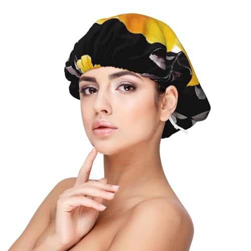 Double Layer Reversible Hair Wrap Satin Sleep Yellow Flower Cap Bonnet for Braid Curly Hair Satin Bonnet