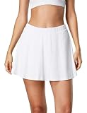 icyzone Damen Plissierter Tennisrock 2-in-1 Sportrock Tennis Golf Skort mit Innenhose Sommer Laufenrock (Weiß, L)