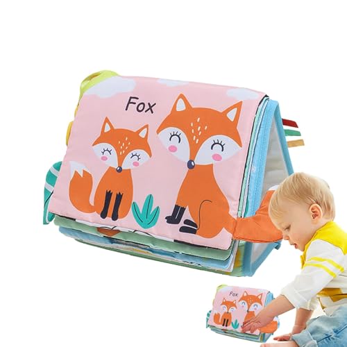 gifyym Libro de Tela para bebé con Espejos,Libro Arrugado para bebé - Libro de de Colas de Libro de Tela Arrugada de Animales de Dibujos Animados | Libros interactivos Divertidos para niños pequeños
