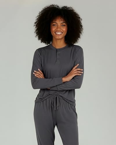 Image of Real Essentials 2 Pack: Women's Soft Long Sleeve Sleep Set - Comfortable Lounge Pull Over Hoodie and Henley Jogger