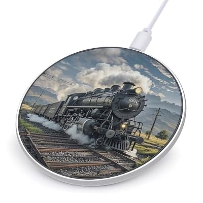 Steam Locomotive Train Wireless Charger Portable Fast Charging Pad Lightweight Wireless Charging Pad 10W Slim Charging Station for Phone Charger Mat for Travel Home Office Desk