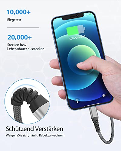 Aioneus iPhone Ladekabel, Lightning Kabel [2Pack 2M] MFi Zertifiziert Schnellladekabel iPhone Nylon Fast i Phone Kabel Ladekabel für Phone 14/13/12/Mini/Pro/11 Pro Max/XS/XS Max/XR/X/8 Plus/7/SE 5