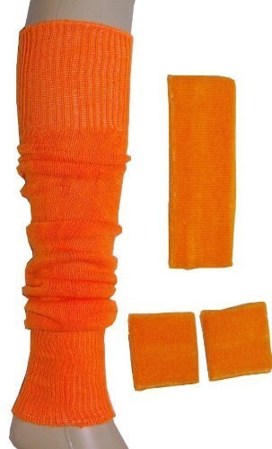 Juego de banda para cabeza, 2 muñequeras y calentadores de piernas, estilo años 80, neón