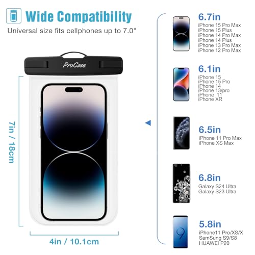 ProCase 4 Pack Waterproof Phone Pouch Dry Bag Underwater Case for iPhone 17 16 15 14 13 12 Pro Max Air 11 Pro Max 13 Mini Xs Max XR X 8 7, Galaxy S23 S22 S21 Ultra Note up to 7" -Clear