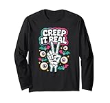 Photo Gallery creep it real halloween scheletro mano segno della pace maglia a manica Photo Gallery creep it real halloween scheletro mano segno della pace maglia a manica