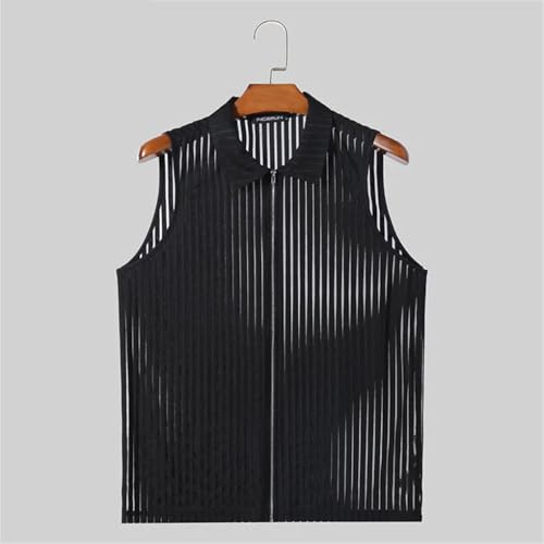Men's Vertical Stripe Perspective Zipper Vests Male Thin Sleeveless Tank Tops3