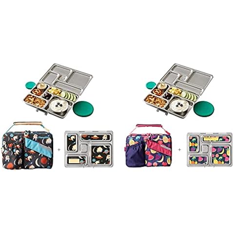 PlanetBox Rover Stainless Steel Bento Lunch Box with 5 Compartments for Adults and Kids, Space Anima and Rover Stainless Steel Bento Lunch Box with 5 Compartments for Adults and Kids, Tutti Frutt Cover