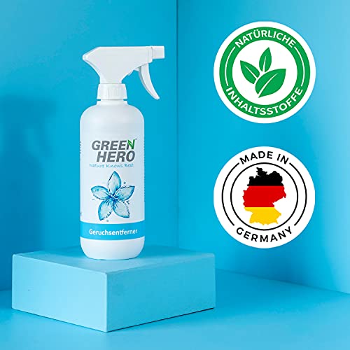 Green Hero Geruchsneutralisierer Spray 500ml für Textilien, Schuhe, Wohnräume und Auto zur Entfernung von Gerüchen Rauchgeruch Entferner Geruchsentferner Geruchskiller