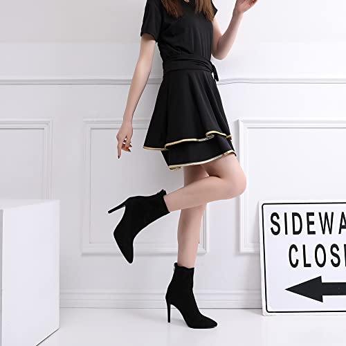 Vcixxvce Women's Ankle Latin Dance Boots Heels Closed Toe Dancing Salsa Ballroom Booties Stretch Suede Black,5 Us #TOP5