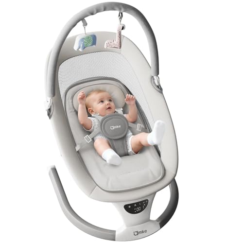 Image of AMKE Baby Swing for Infants with Spacious & Breathable Mesh Seat, Lightweight Portable Baby Rocker Swing with 5-Speeds, 3 Timer & 12 Lullabies, Gentle Sway for Newborn Max 20 Lbs