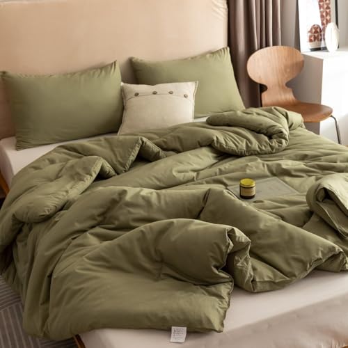 Image of ROSGONIA Oversized King Comforter 120x120, 3pcs Super King Comforter (1 Olive Green Comforter & 2 Pillowcases) Lightweight Warm Bedding Set Quilt