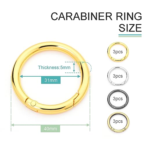 Image of 12 Pack 1-1 /4Inch Assorted Round Carabiner Snap Clip, Metal Keychain Ring, Spring O Rings for Replacement Purse Strap, Paracord Lanyard Clips, Pet Collar, Keychain Rings Hardware DIY Crafts Making