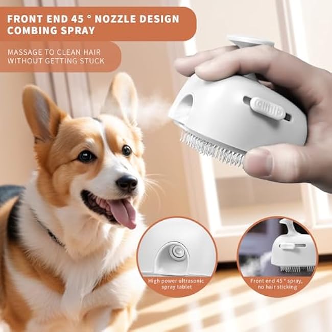 4 in 1 Cat Steam Brush for Shedding, Rechargeable Pet Hair Brush for Indoor Cats, Massage, Cleaning, Shedding, Combing & Remove Floating Hair All In One(White)-LpTy0gy9