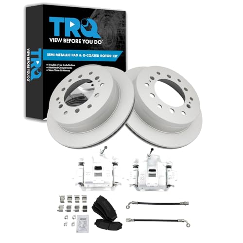 Image of TRQ Rear Brake Pad and Rotor Set Semi Metallic Coated Rotors Calipers Compatible with 2003-2009 Toyota 4Runner 2007-2009 FJ Cruiser