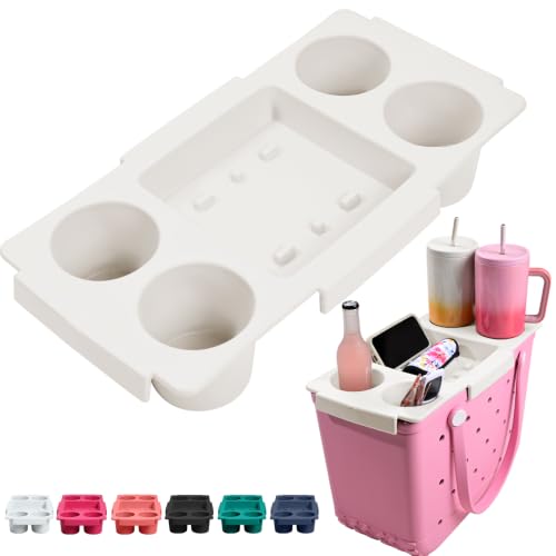 Tote Topper Tray Accessories for Bogg Bag Large Only - Waterproof EVA Removable Table Top Organizer Lid with Cup Holder Divider Snack Phone & Drink Holders for Beach Pool (White)