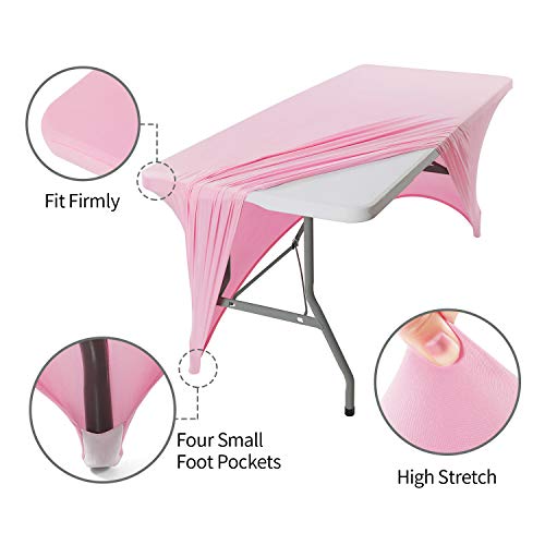 Image of Peomeise 6FT Spandex Table Cover Rectangular Stretch Spandex Tablecloth (Pink,6FT)