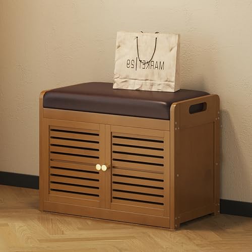 NOBBAT Pouf contenitore, panca contenitore, panca da ingresso con cuscino, baule con coperchio, portata fino a 200 kg, per soggiorno, camera da letto e ingresso, colore crema chiaro(59x32x45cm)