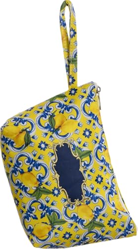 DESIGN ITALIANO: Pochette elegante con stampa mediterranea, dimensioni compatte 24x15 cm, perfetta per l'estate.