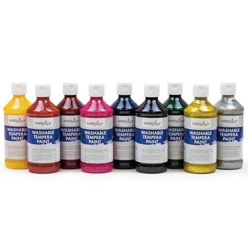 Handy Art Glitter Washable Paint, 8 oz, Set of 9