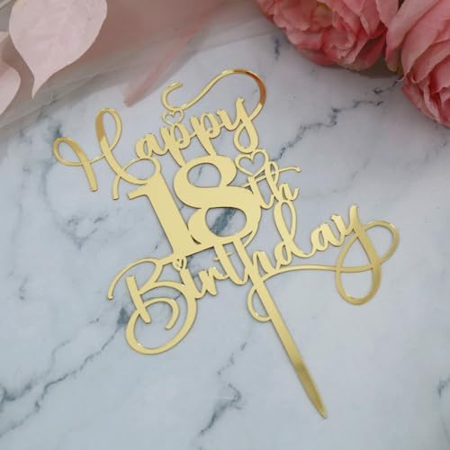 Ruscalin Happy 18th Birthday Cake Topper Mirrored Gold Acrylic Birthday