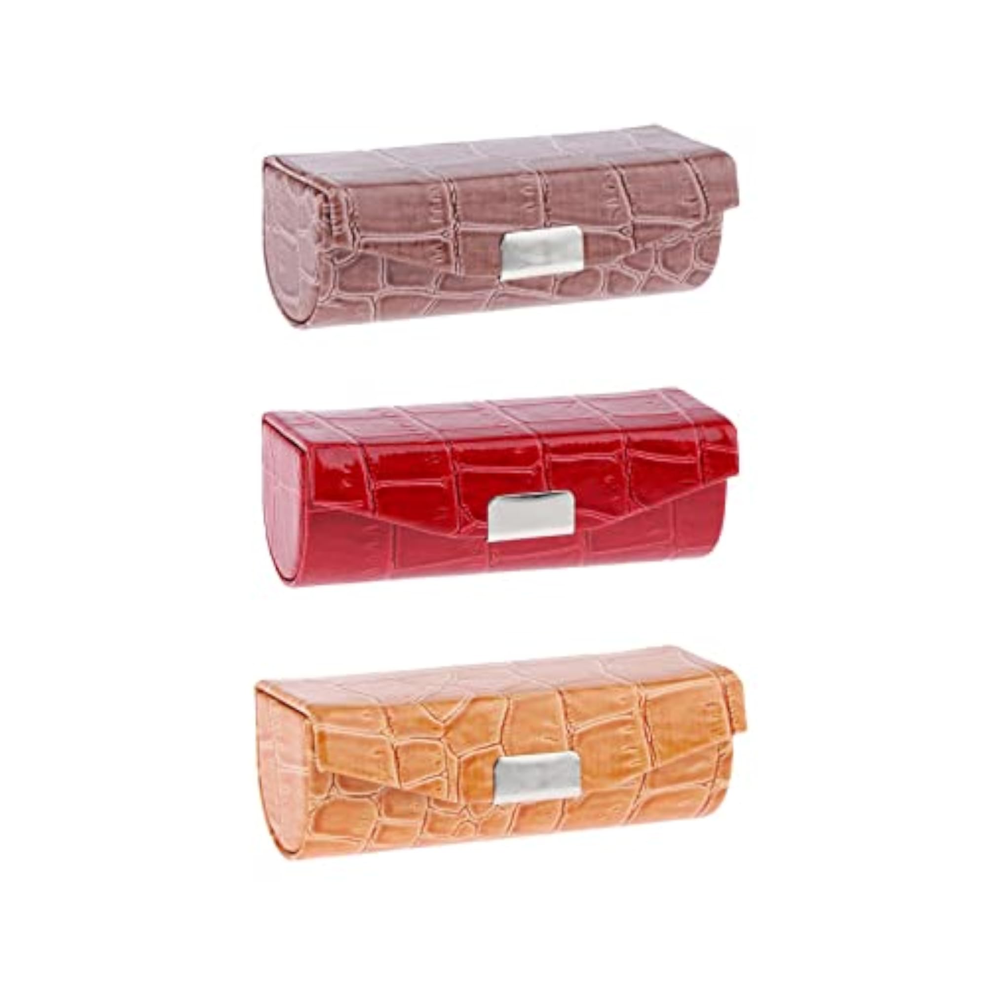 3x Lipstick Case in Orange, Red, and Brown