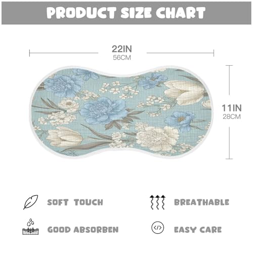 Kigai White Blue Flowers Burp Cloths for Baby 4-Layer Cotton Muslin Burping Cloths 22x11 inch Super Soft & Absorbent Spit Up Burp Rags for Newborn Boys Girls 1 Pack2