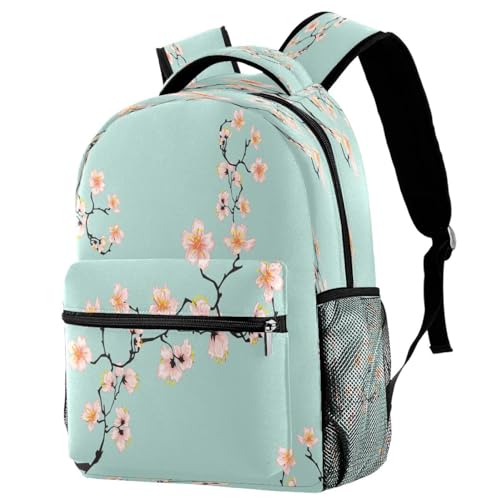Sac à dos d'école bleu à motif fleurs de cerisier pour fille et garçon 29.4x20x40cm