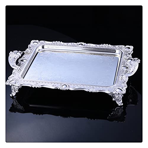Zlmmy Fashion Rectangle Silver Metal Serving Tray Decorative Fruit Handle Cutlery Drainer Decorative Storage Trays For Wedding #TOP29