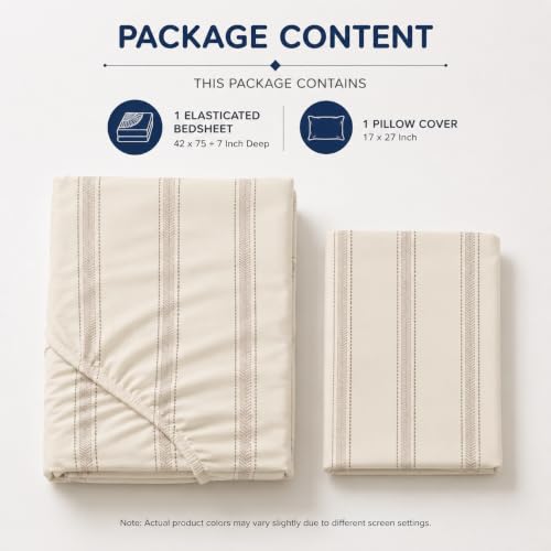 Image of Blue Strip Polycotton Fitted Bedsheet, Single 42x75 (Calm) | 300 TC | All-Round Elastic Grip | Soft, Breathable & Colourfast | Wrinkle Resistant | Machine Washable