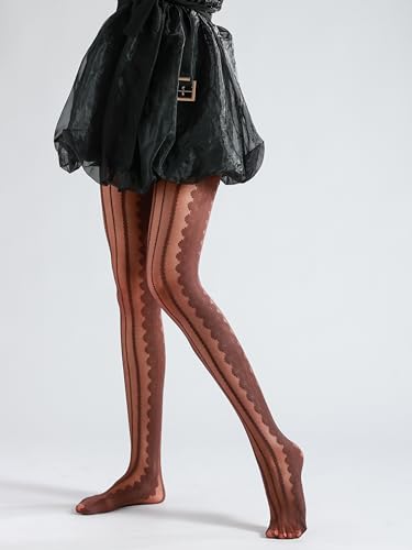 Image of Sahabowi Women Tights, Sheer High Waist Pantyhose, Vintage Control Top Stockings, Siwa7