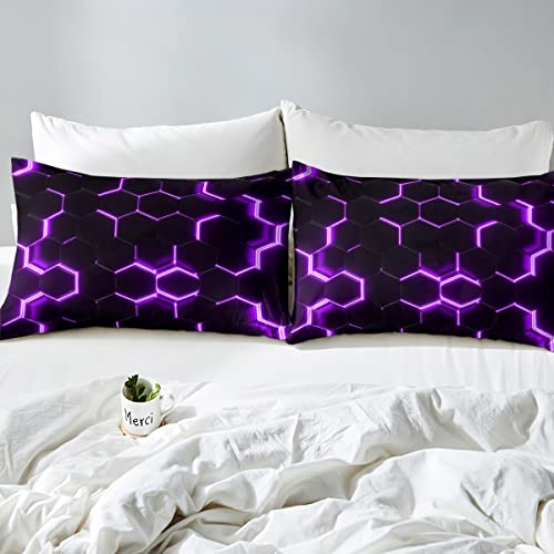 Housse de couette nid d'abeille hexagonale violette pour transformer un lit simple