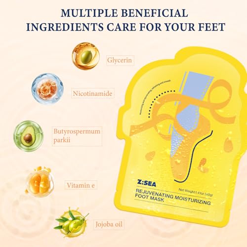 Z:SEA Foot Peeling Mask 5 Pack, Foot Mask for Dry, Cracked Feet, Exfoliator Peel Off Calluses Dead Skin, Repairs & Softens Rough Skin, Foot Spa Moisturizing Socks with Urea, Shea Butter, Jojoba oil - Image 6