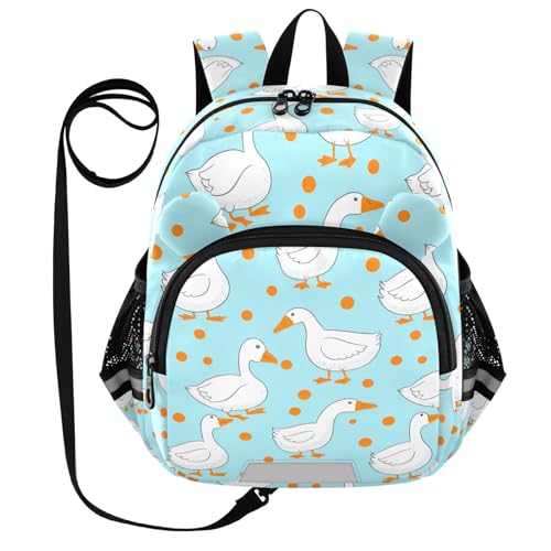Cartoon Goose Orange Dots Toddler Harness Backpack for Boys Girls 3-6 Years Kids Backpack with Anti Lost Safety Leash Baby Travel Bag for Travel Walking Preschool