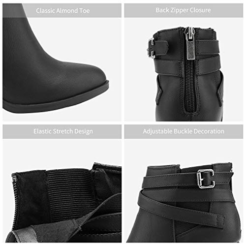TOETOS Women's Chunky High Heel Ankle Boots Close Toe Fall Heeled Booties Shoes3