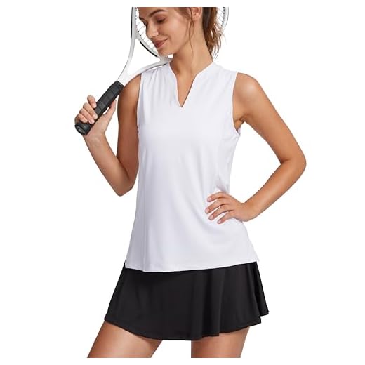 Obla Women's Sleeveless Golf Shirt V Neck Lightweight Quick Dry Tennis Tank Tops Polo Shirts for Women, A white, M