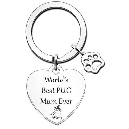 JETTOP Pug Mum Gifts-World's Best Pug Mum Gift Dog Mum Pug Mum Keychain Friend Funny Gifts for Birthday Christmas Mothers Day Pug Mum Keyring