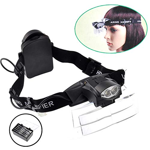 Lighted Head Magnifier Glasses Headset with Led Light Magnifying Head Lamp Headband Loupe