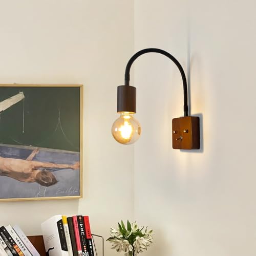 Lámpara de pared de madera para cabecera con aplique de lectura ajustable E27 7
