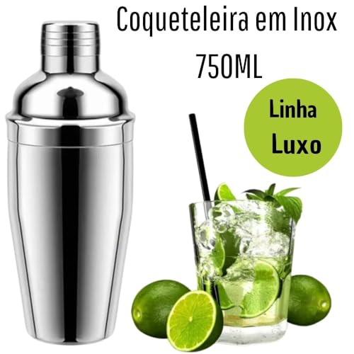 Kit Caipirinha Profissional, 750ml, Kit Coqueteleira 5 Peças em Aço Inox, Shaker com Medidor e Acess