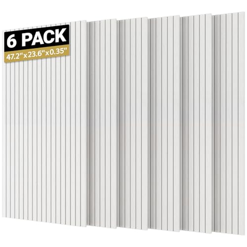 TONOR Set di 6 Grandi Pannelli Fonoassorbenti da Parete, 120x60x0,9 cm Pannelli Acustici Decorativa Autoadesiva per Assorbire gli Echi in Case, Uffici e Studi di Registrazione, Bianco