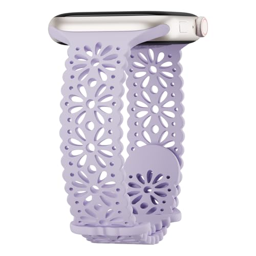 Image of Slim Lace Hollow-out Floral Silicone Bands Compatible with Apple Watch Band | Soft Thin Engraved Band Compatible with iWatch Band 38mm 40mm 41mm 42mm 44mm 45mm 46mm 49mm Series 11 10 9 8 7 SE 6 5 4 Ultra