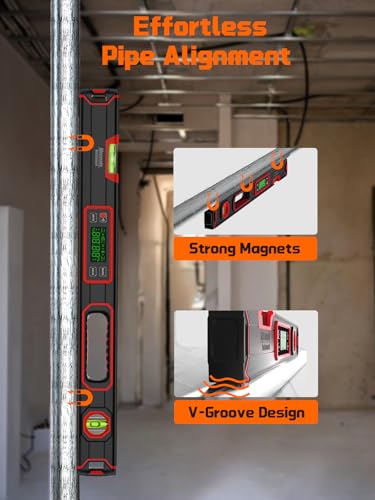 Image of Mecurate 24-Inch Digital Level, Large Electronic Inclinometer with Backlit LCD, ±0.1 Accuracy, Magnetic Electronic Torpedo Level, High Accuracy Angle Finder for Construction Carpentry DIY Projects