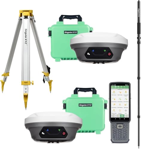 E1 RTK GNSS Survey Equipment 20 Hours Endurance RTK GNSS GPS with IMU Rover & Base Handheld Collector with Survey Software RTK Surveying Equipment,1408 Channels, 5km UHF Range(Include Pole,Tripod)