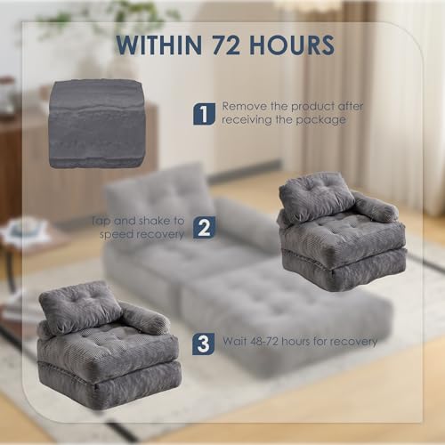 LFCREATOR Folding Sofa Bed with Armrest,Convertible Sleeper Chair for Adults, Folding Sofa Bed Foam Filling Couch with Pillow,Sleeper Chairs Single Size Floor Mattress,Gray - image 7