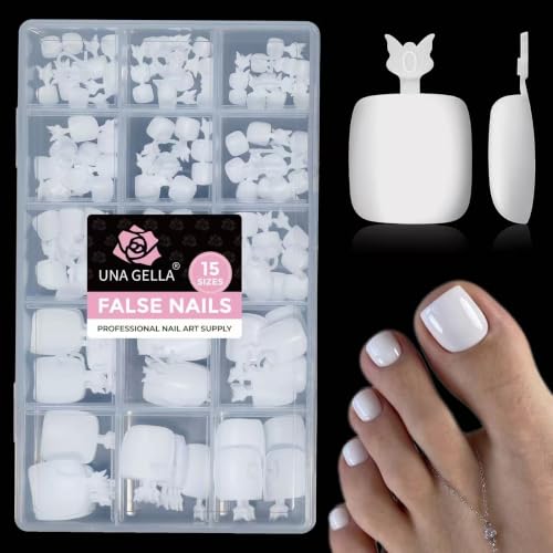 Image of UNA GELLA Pure White Toenails Press On, 180Pcs Pre-buffed Soft Gel Press On Toenails Short Square Full Cover No Need Filing 15 Sizes White Fake Toenails Extensions for Women Home Salon Pedicure
