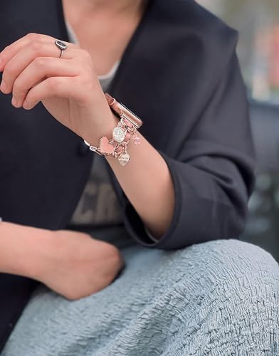 Bracelet Band with Cute Charm Compatible for Apple Watch 38mm 40mm 41mm 42mm (S11/10) Women, Cuban Chain Strap for iWatch Series 11 10 9 8 7 6 5 4 3 2 SE, Pink&Rose Gold - image 3