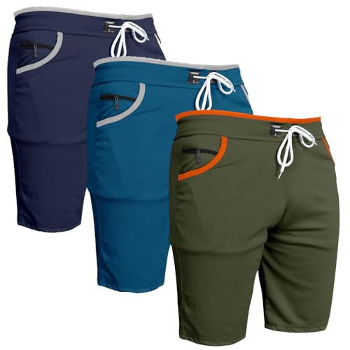 Image of Men's Sports Shorts with Drawstring, Athletic Casual Bermuda Shorts in Multicolor, Zippered Pockets