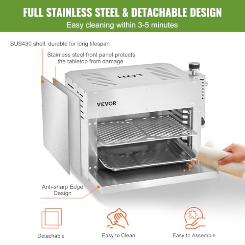 Image of VEVOR Propane Steak Grill, Portable Infrared Broiler, 1500F Stainless Steel Barbecue Infrared Grill with 6-Tier Adjustable Rack, Steak Cooker Machine for BBQ, Toast, Grill, Outdoor Picnic