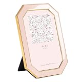 RICHFOCUS 4x6 Enamel Picture Frame with HD-Tempered Glass, Octagon Photo Frame with Gold Metal Edge and Velvet Back for Tabletop and Wall Mount Display, Pink